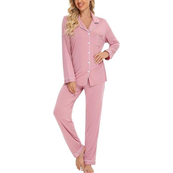 New Super Soft Womens Petal Pink button up pajamas Tie pants X Large Pastel - Picture 1 of 5
